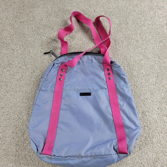 Columbia Womens Easy Out Mini Tote Shoulder Bag Blue Pink Nylon Zip Closure Logo - Picture 1 of 16